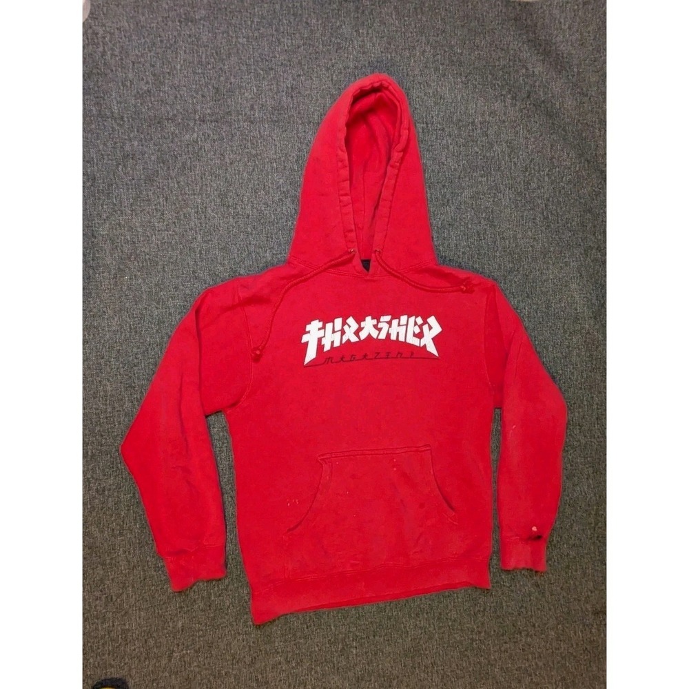 Thrasher Magazine Godzilla Logo Hoodie Sweatshirt Skateboarding Red Medium Y2K